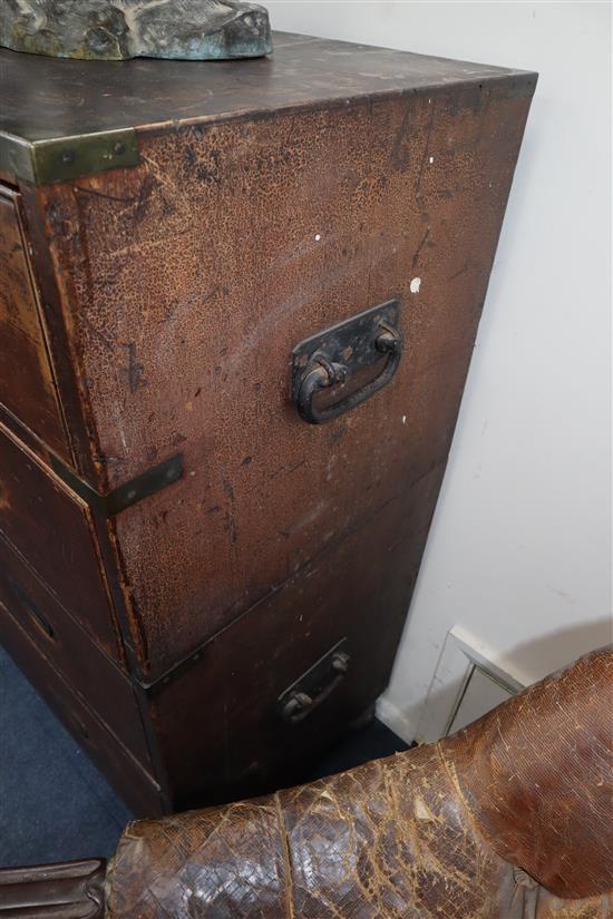 A mid 19th century teak campaign chest W.99cm